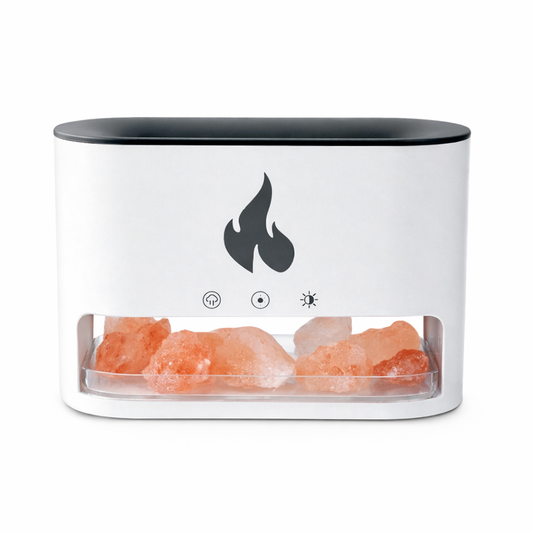 Difusor de Aromas Premium con Efecto Llama + Cristales de Sal Himalaya